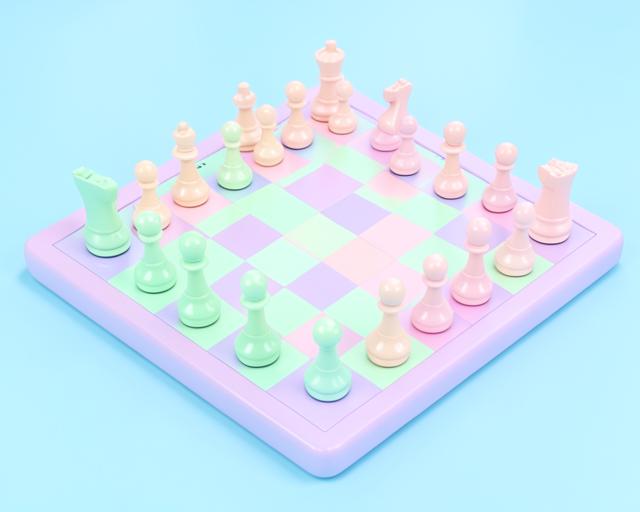 Pastel chess board with pieces set up